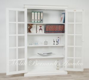 Libreria vetrina in legno massello 2 ante con inglesina finitura laccata colore bianco